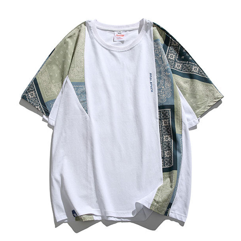 不規則ペイズリー柄切替 民族調Tシャツ – Karakubuy