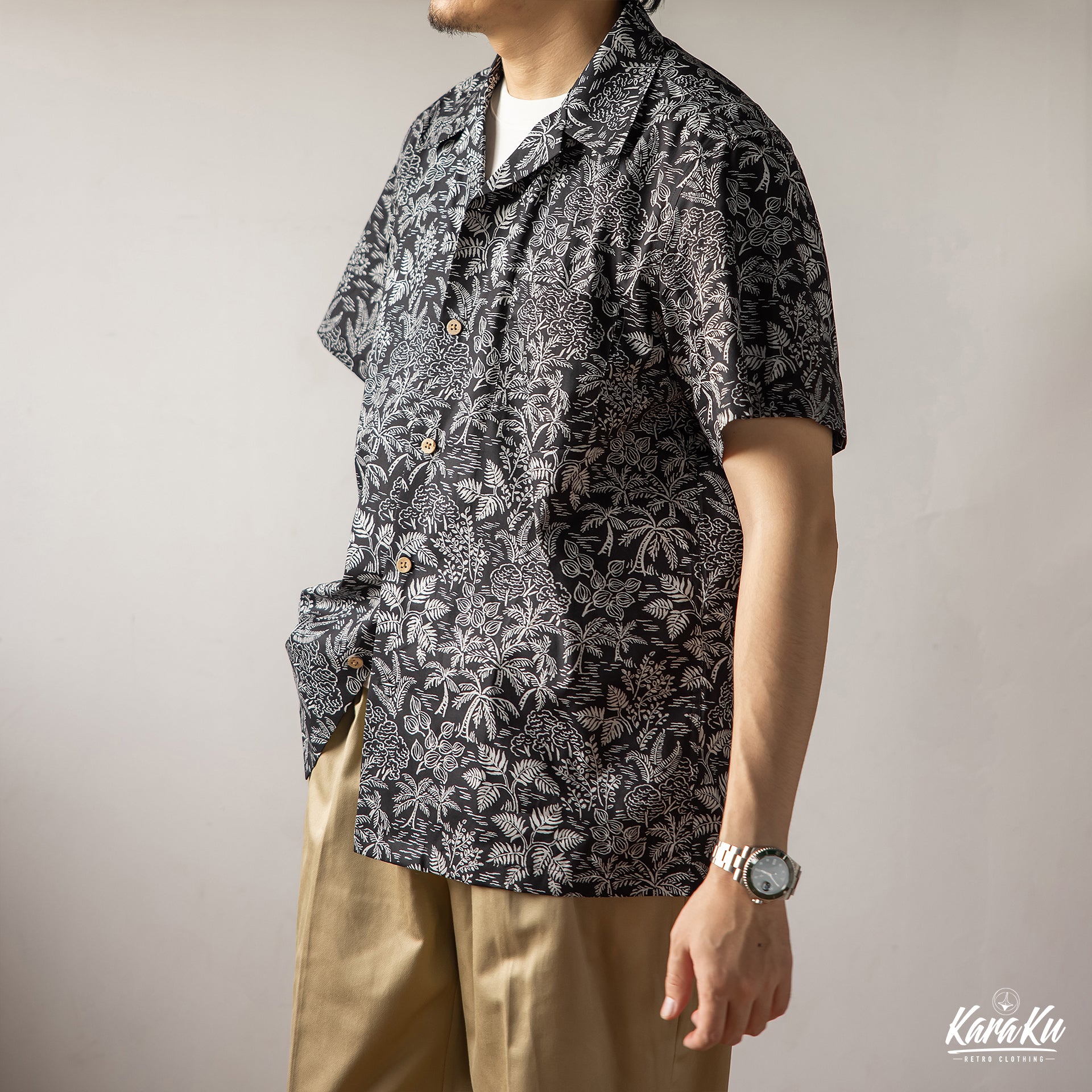 ヤシの木総柄 モノトーンアロハシャツ – Karakubuy