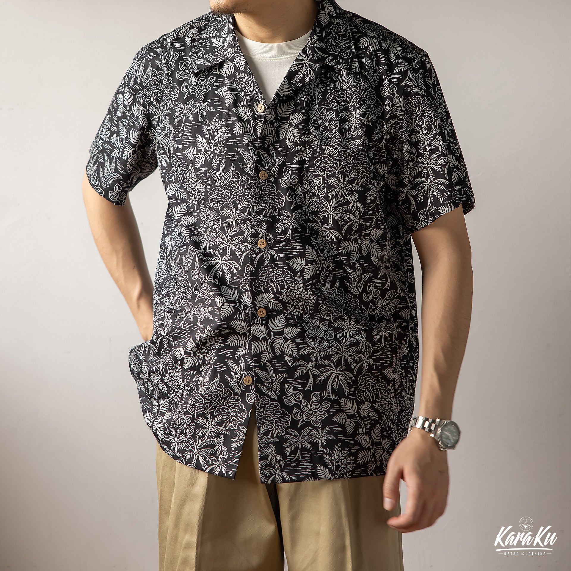 ヤシの木総柄 モノトーンアロハシャツ – Karakubuy