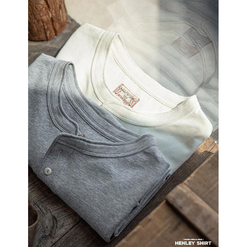 American Retro Long Sleeve Henley T-shirt – Karakubuy
