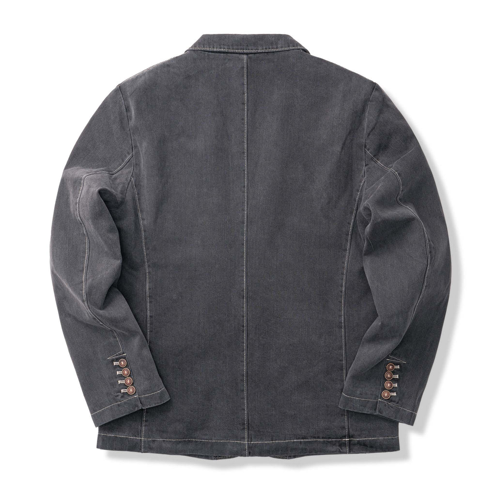 裏花葉柄 デニムブレザージャケット